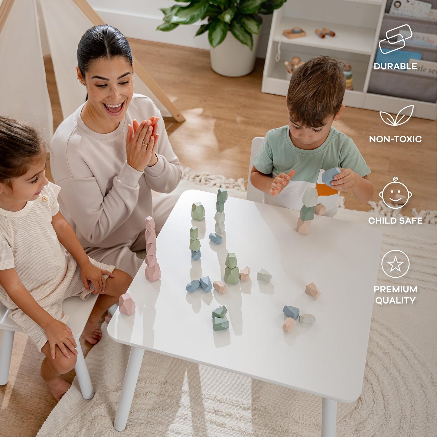 Comfy Cubs Stacking Rocks 36 Pieces – Wooden Blocks for Imagination & Fine Motor Skills