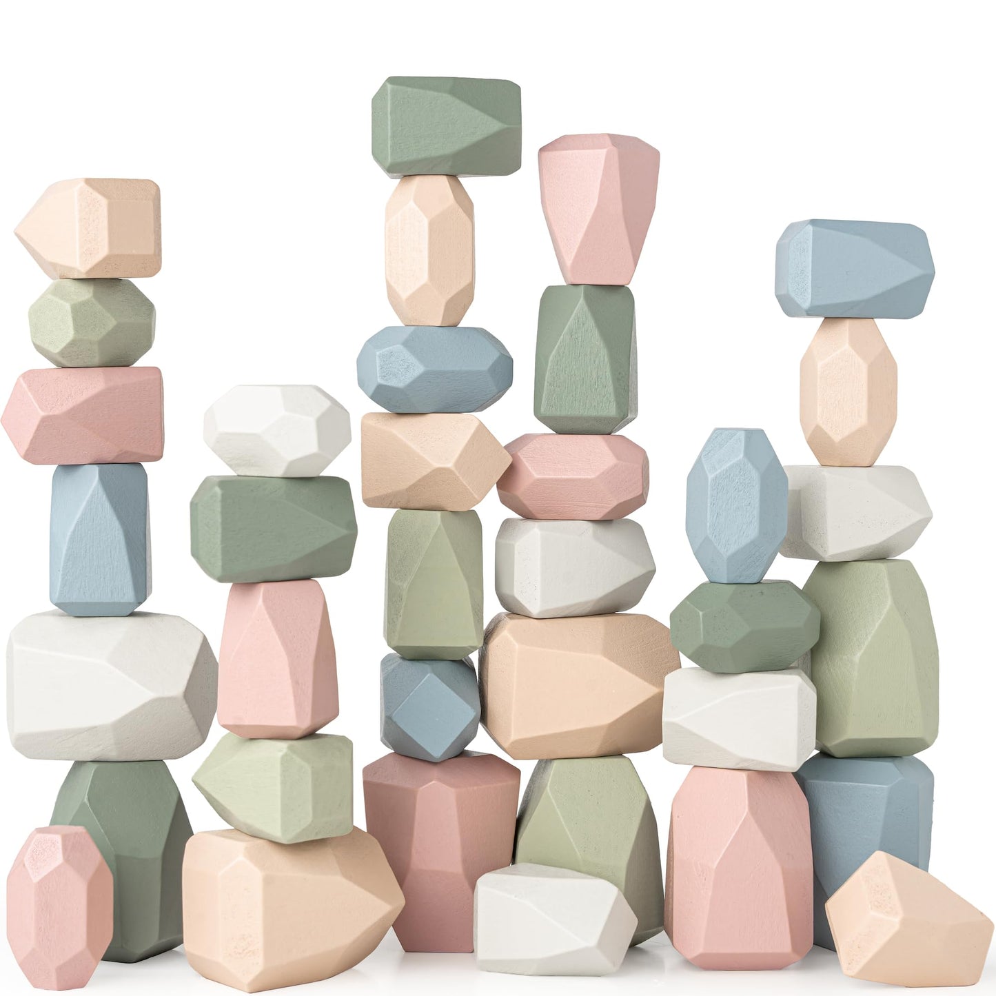 Comfy Cubs Stacking Rocks 36 Pieces – Wooden Blocks for Imagination & Fine Motor Skills