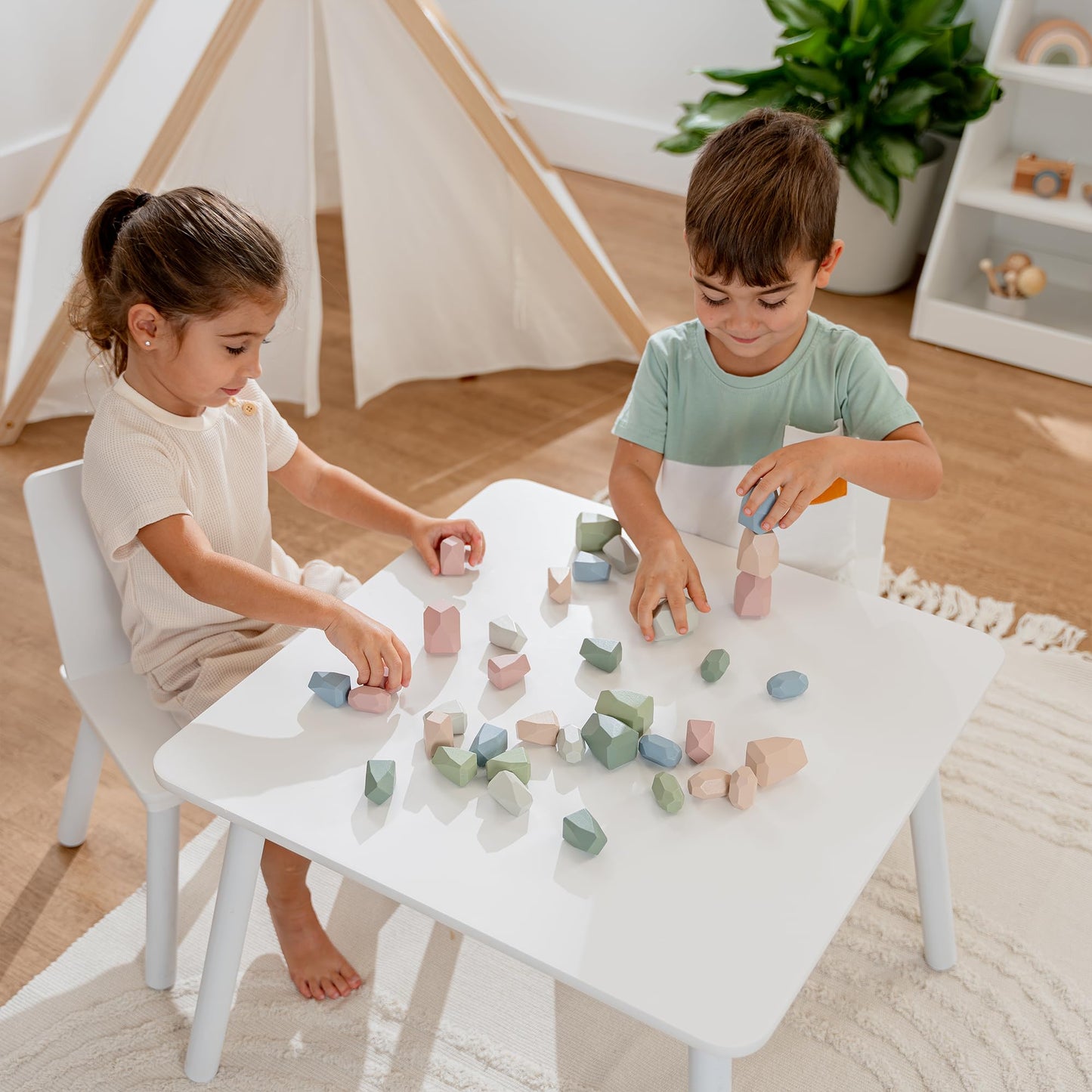 Comfy Cubs Stacking Rocks 36 Pieces – Wooden Blocks for Imagination & Fine Motor Skills