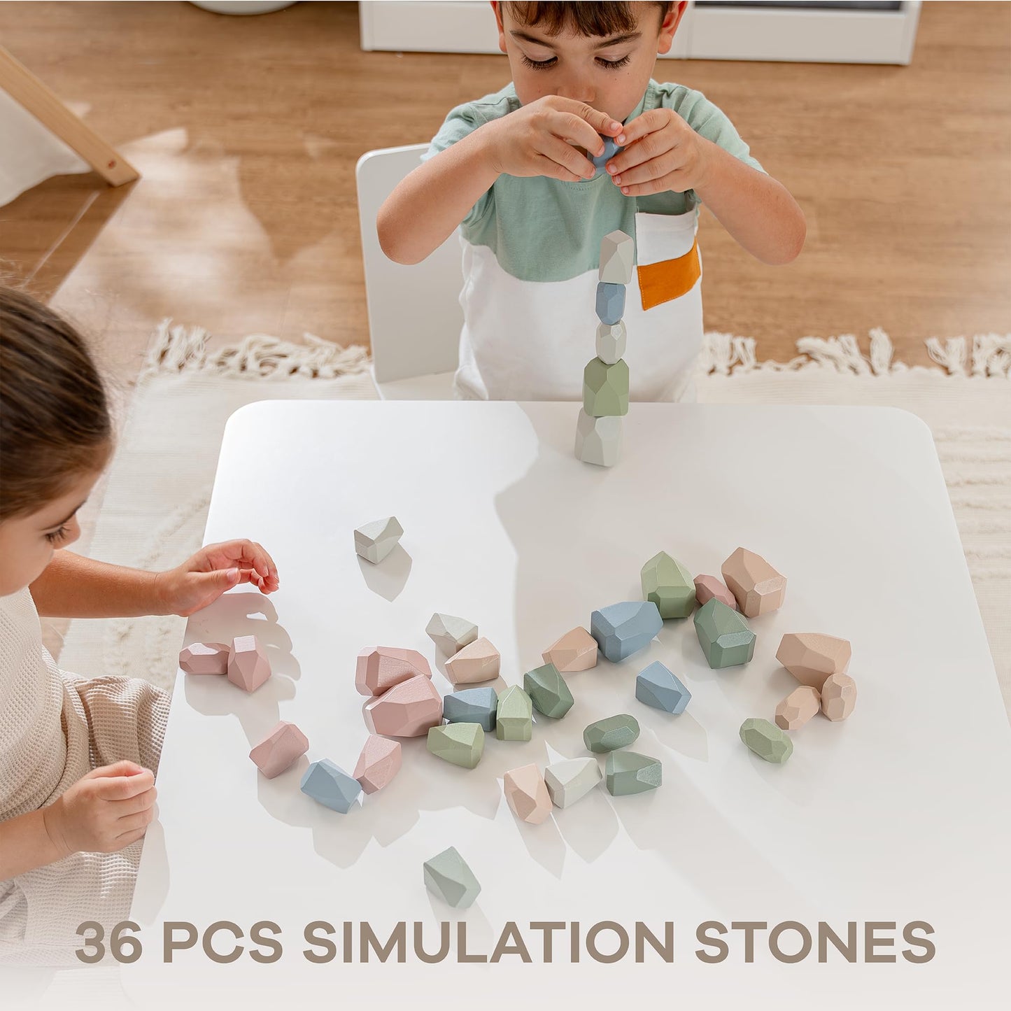 Comfy Cubs Stacking Rocks 36 Pieces – Wooden Blocks for Imagination & Fine Motor Skills