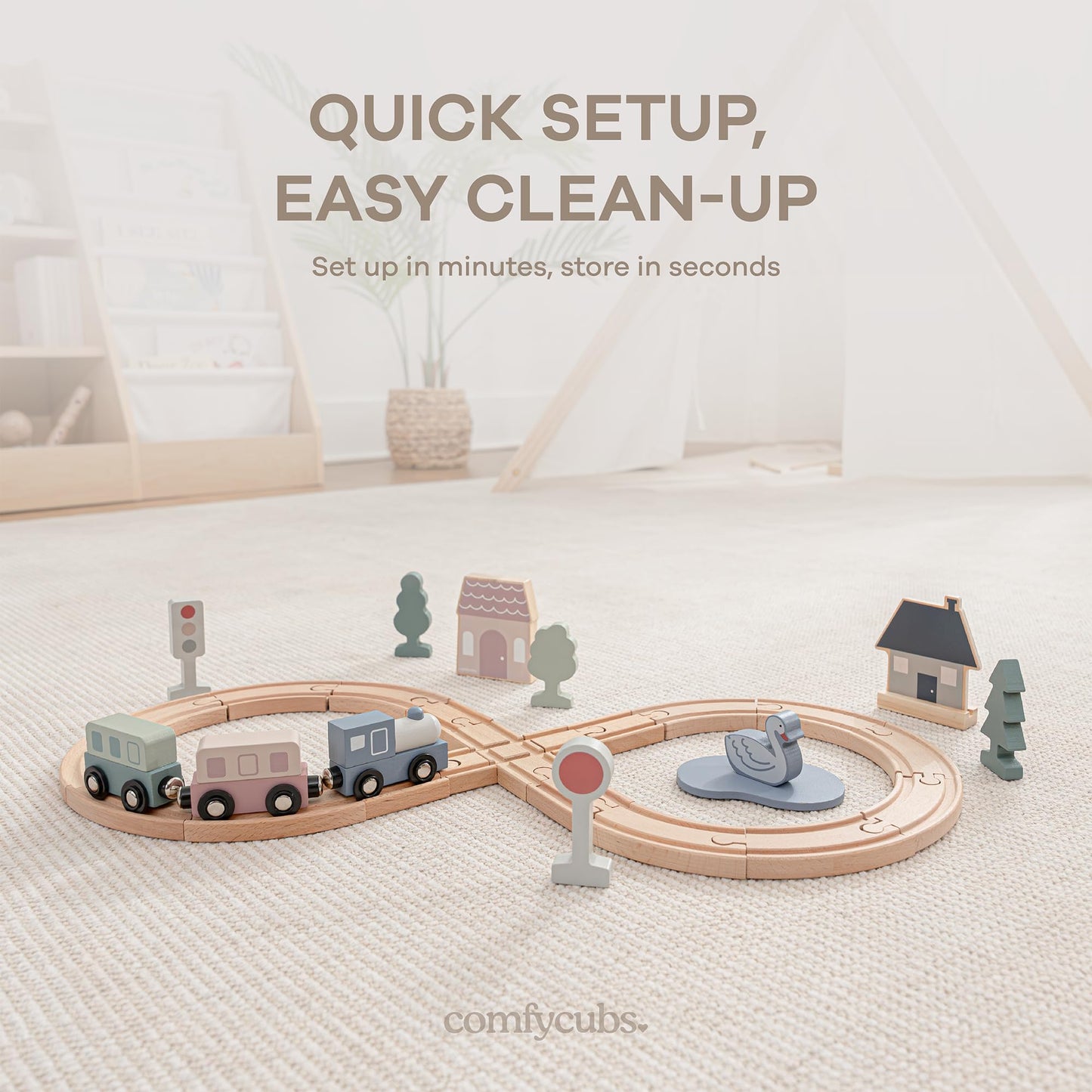 Comfy Cubs 30-Piece Wooden Train Set for Toddlers | Eco-Friendly & Flexible Track System