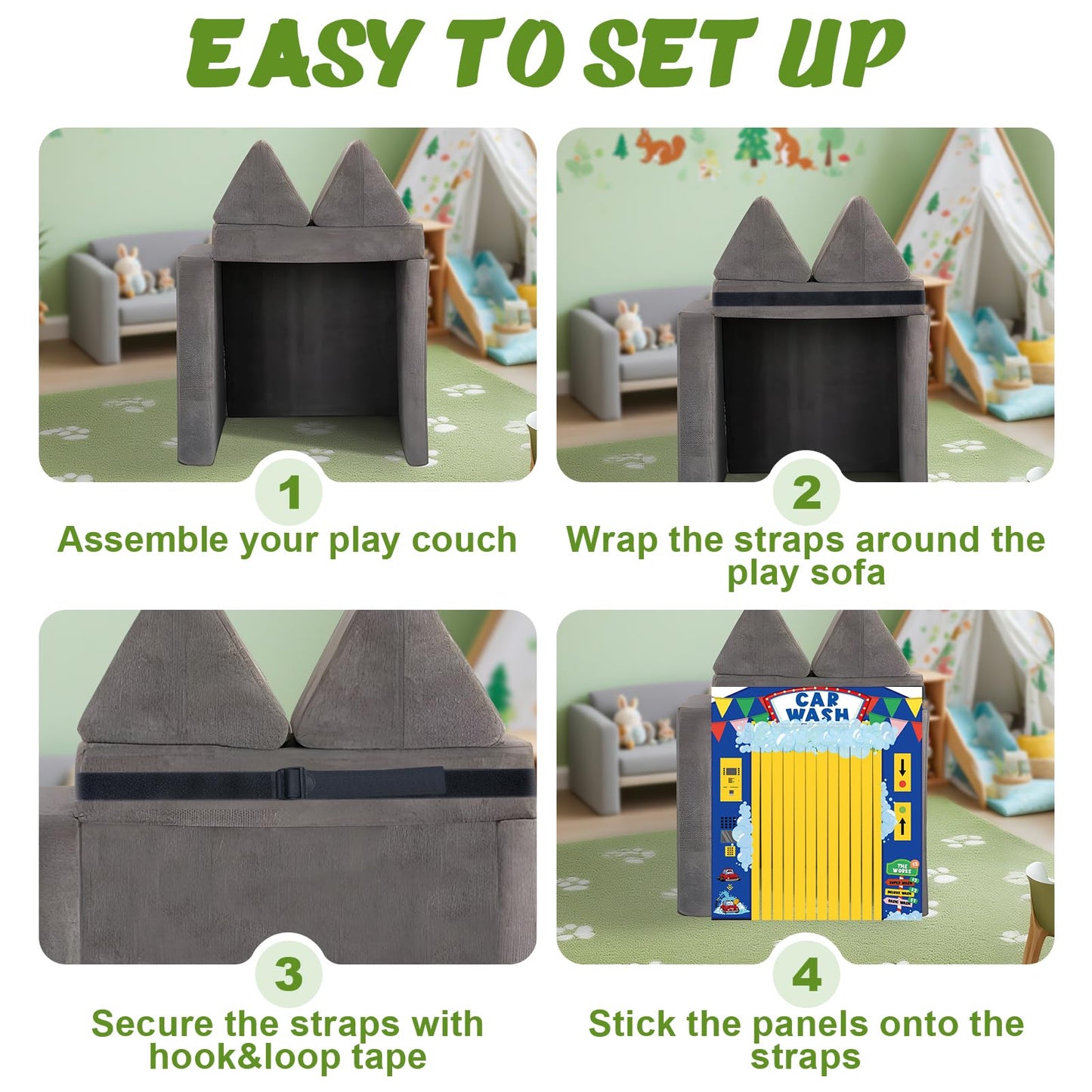 ComfyKit 4-Pcs Play Panel Set for Kids Couch — Durable Polyester Panels for Imaginative Play