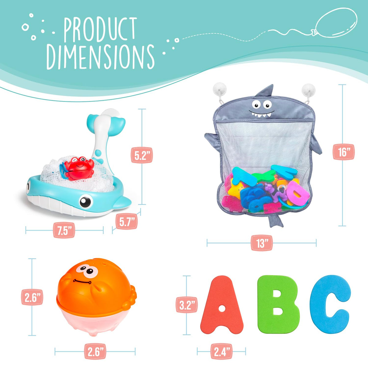 Comfylife Baby Bath Toy Organizer – Tub Storage with Squirty Toys and Letters & Numbers