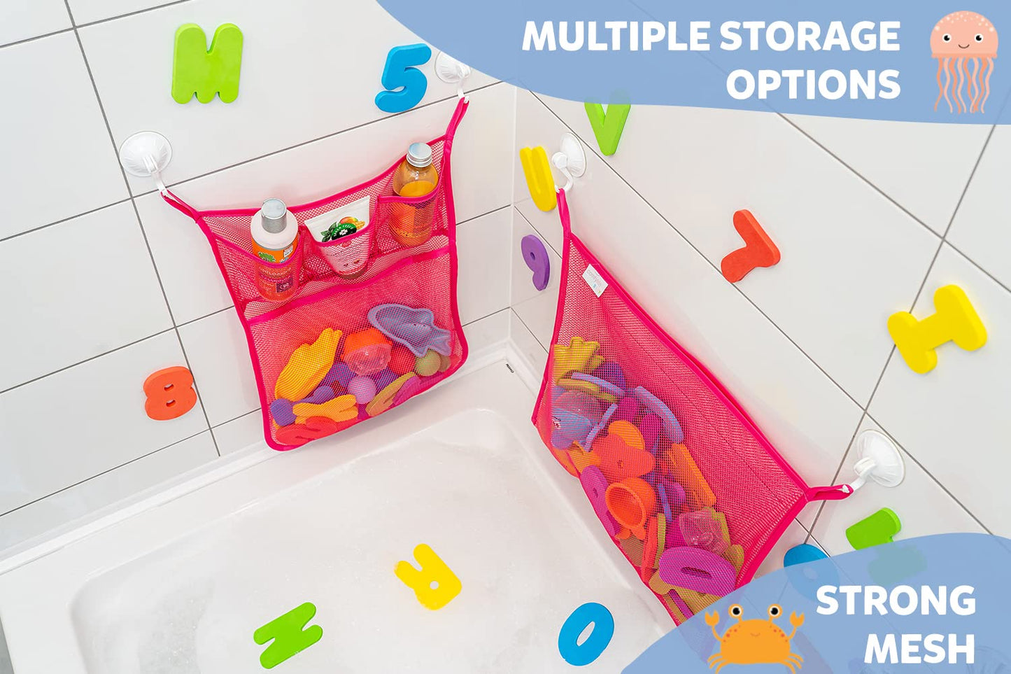 Comfylife 2 x Mesh Bath Toy Organizer with 6 Suction Hooks – Bath Toy Storage & Shower Caddy
