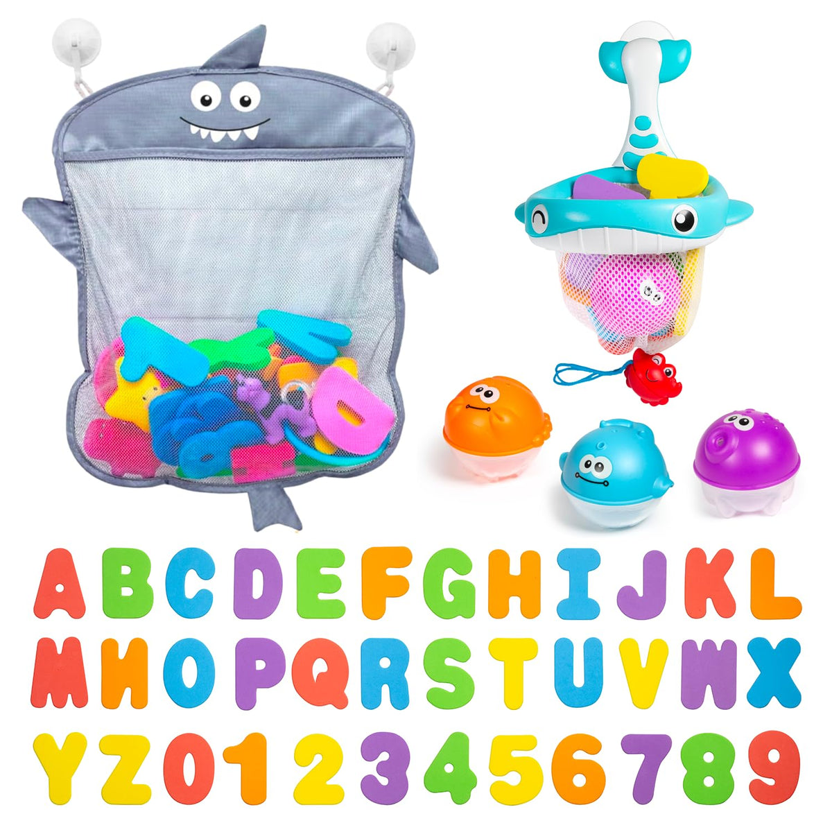 Comfylife Baby Bath Toy Organizer – Tub Storage with Squirty Toys and Letters & Numbers