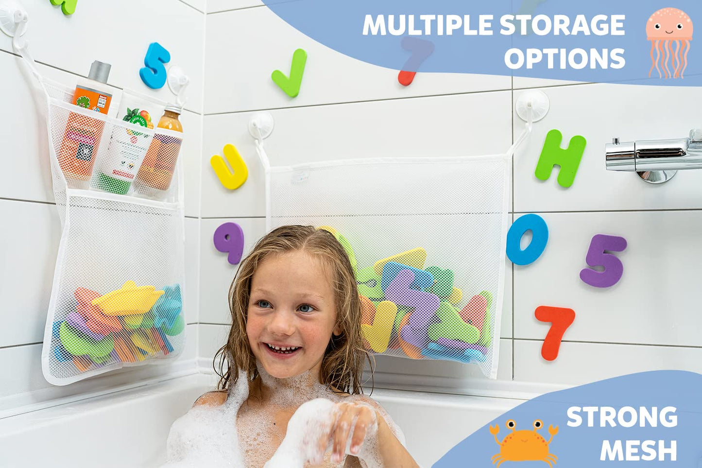 Comfylife 2x Mesh Bath Toy Organizer + 8 Ultra-Strong Hooks – Multi-Use Bath Caddy
