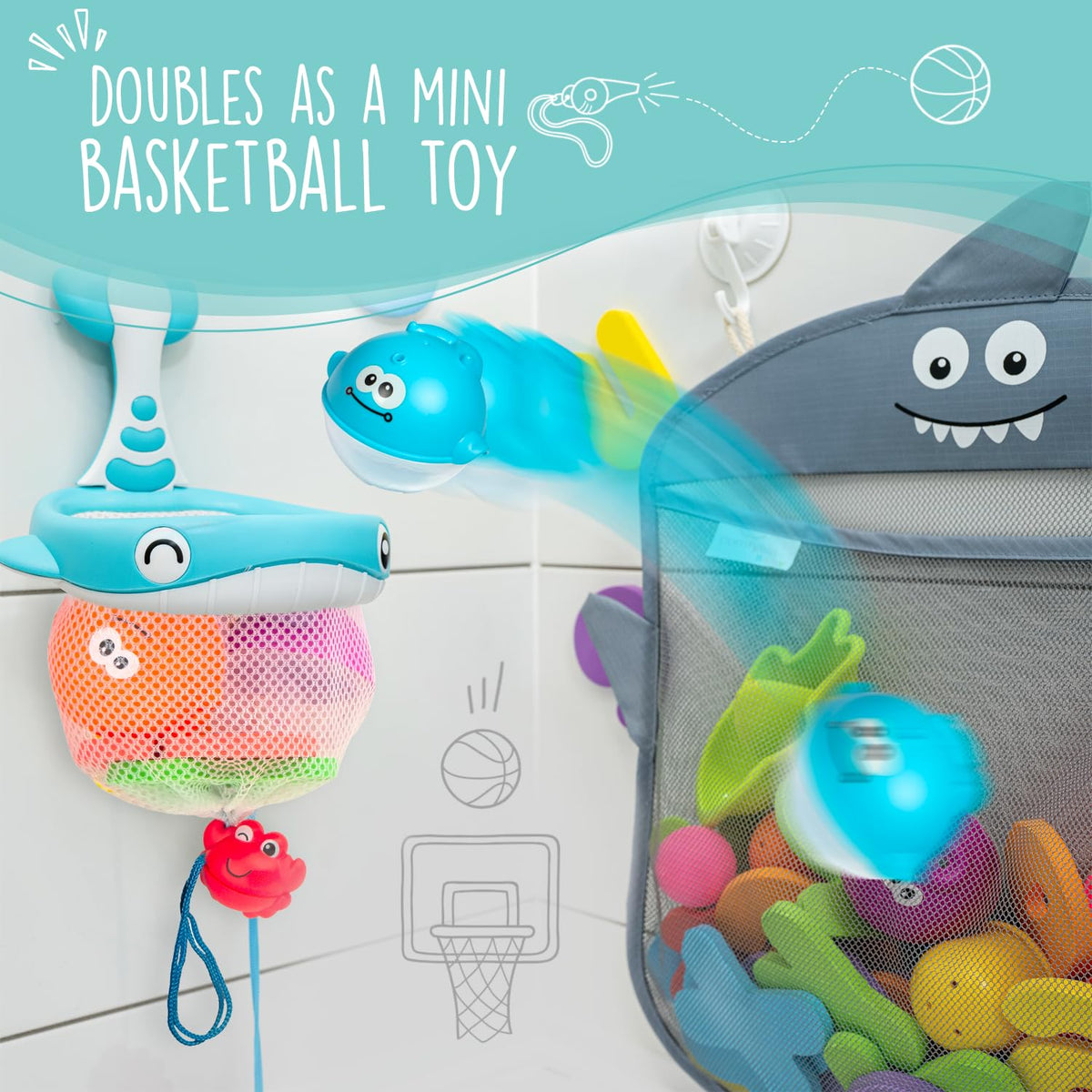 Comfylife Baby Bath Toy Organizer – Tub Storage with Squirty Toys and Letters & Numbers