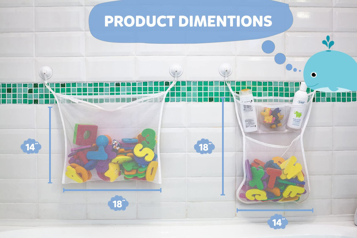 Comfylife 2x Mesh Bath Toy Organizer + 8 Ultra-Strong Hooks – Multi-Use Bath Caddy