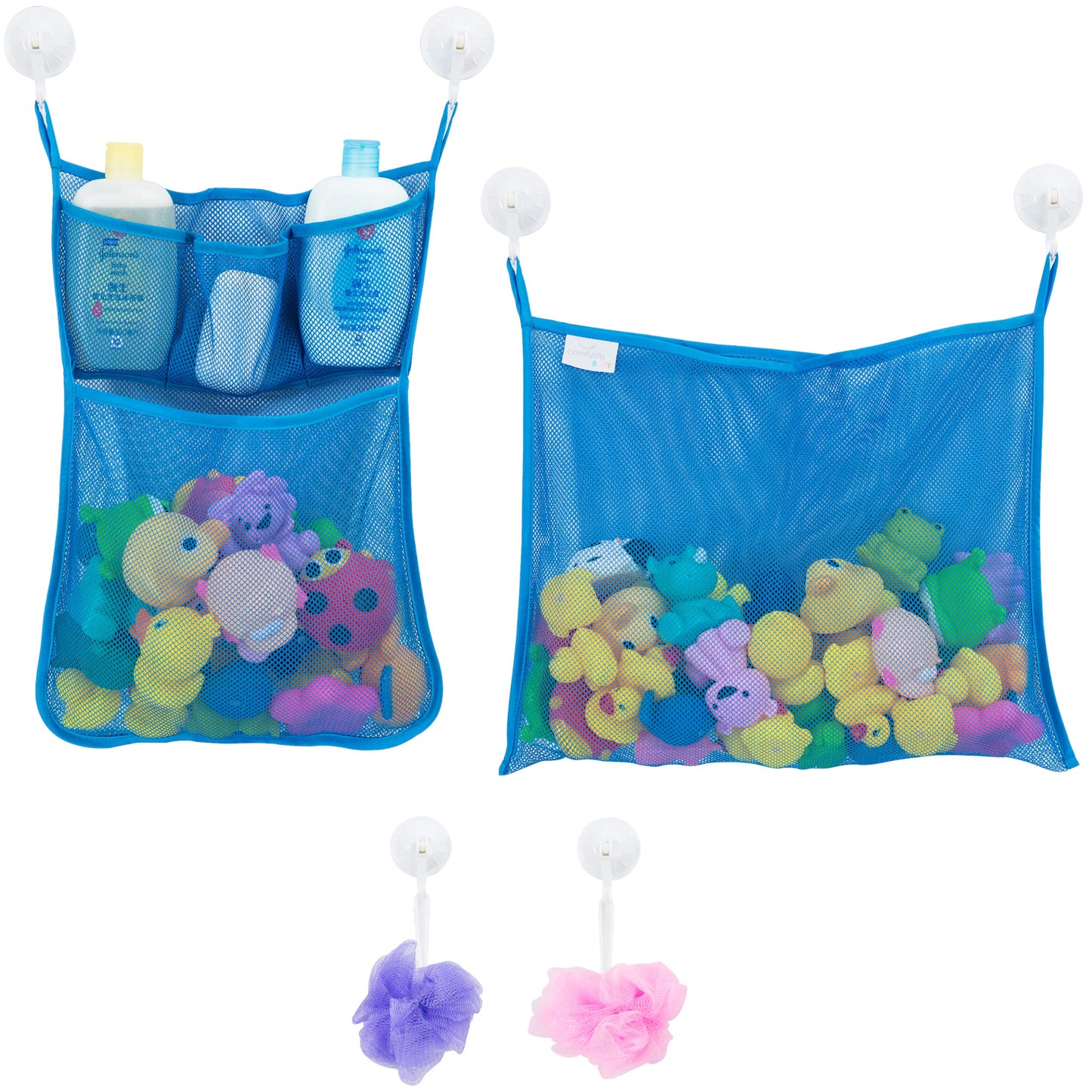Comfylife Mesh Bath Toy Organizer Set – 2-Pack with 6 Ultra-Strong Hooks
