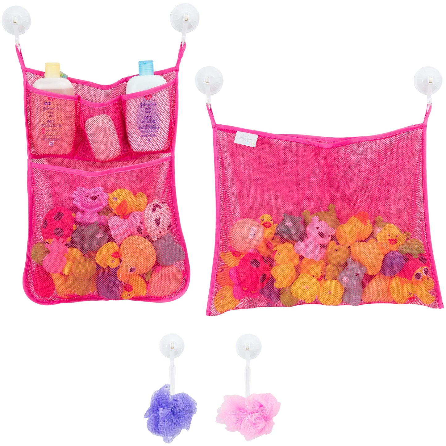 Comfylife 2 x Mesh Bath Toy Organizer with 6 Suction Hooks – Bath Toy Storage & Shower Caddy