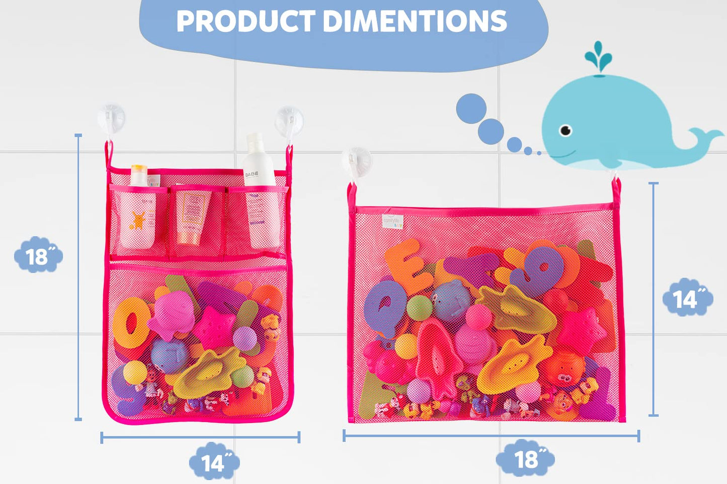 Comfylife 2 x Mesh Bath Toy Organizer with 6 Suction Hooks – Bath Toy Storage & Shower Caddy
