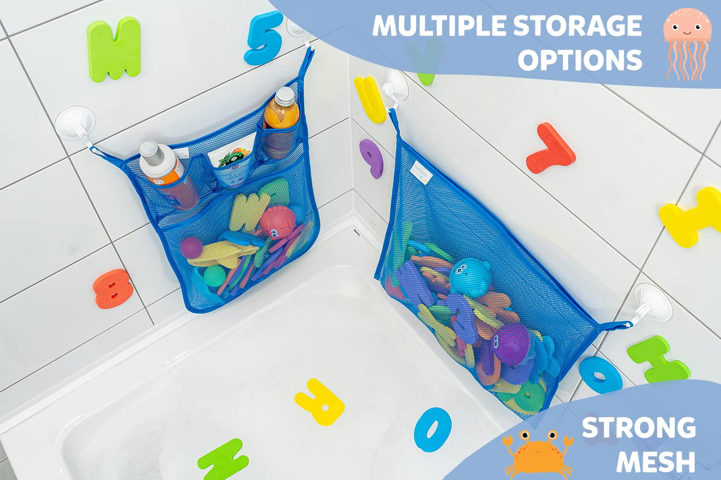 Comfylife Mesh Bath Toy Organizer Set – 2-Pack with 6 Ultra-Strong Hooks