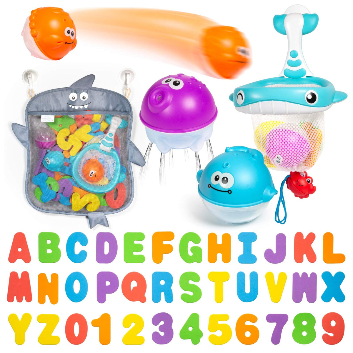 Comfylife Baby Bath Toy Organizer – Tub Storage with Squirty Toys and Letters & Numbers