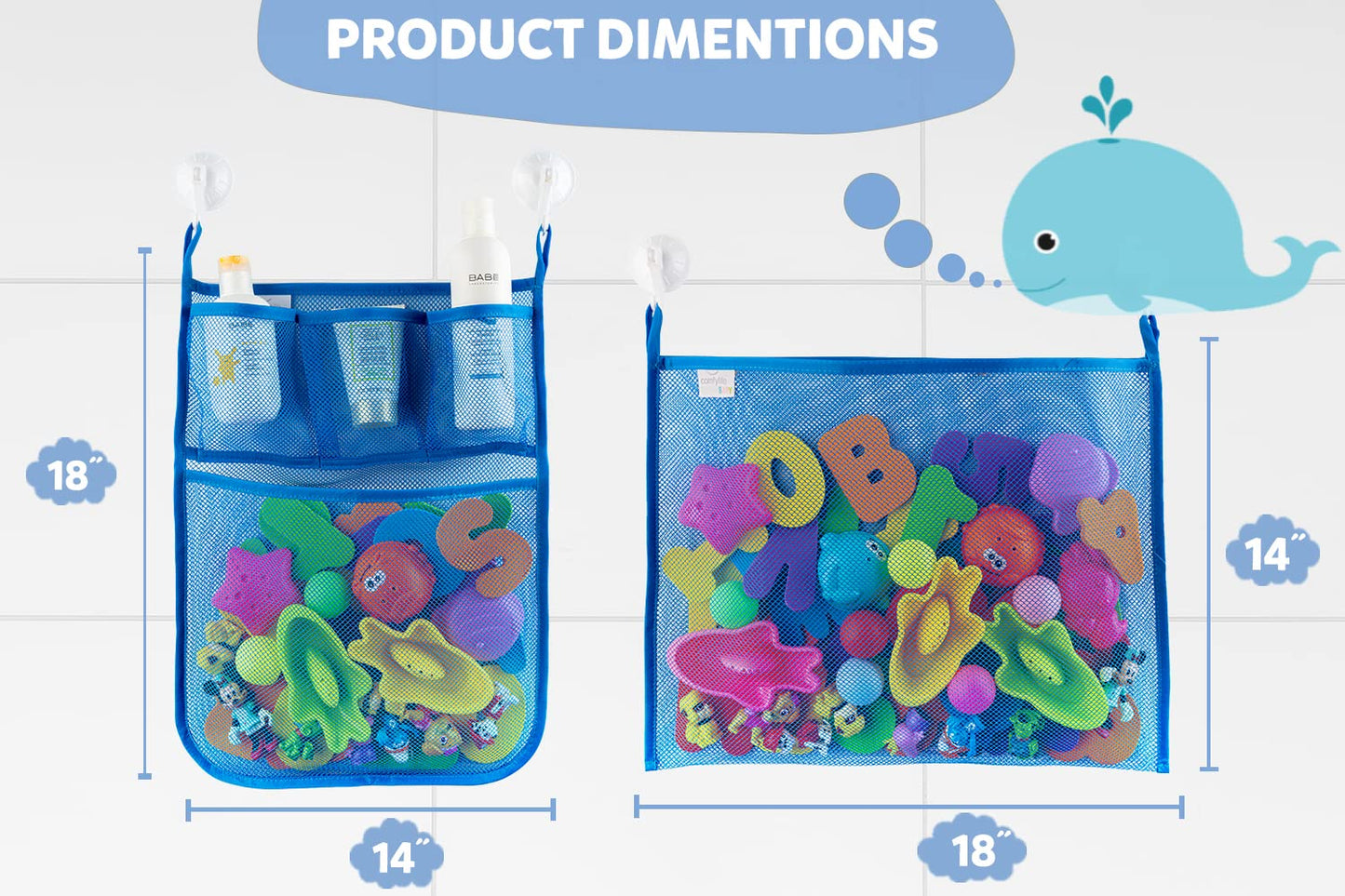 Comfylife Mesh Bath Toy Organizer Set – 2-Pack with 6 Ultra-Strong Hooks