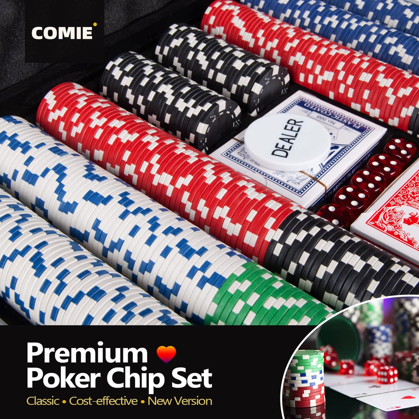 Comie Poker Chips 500PCS Set with Aluminum Travel Case • 11.5g Casino-Quality Chips