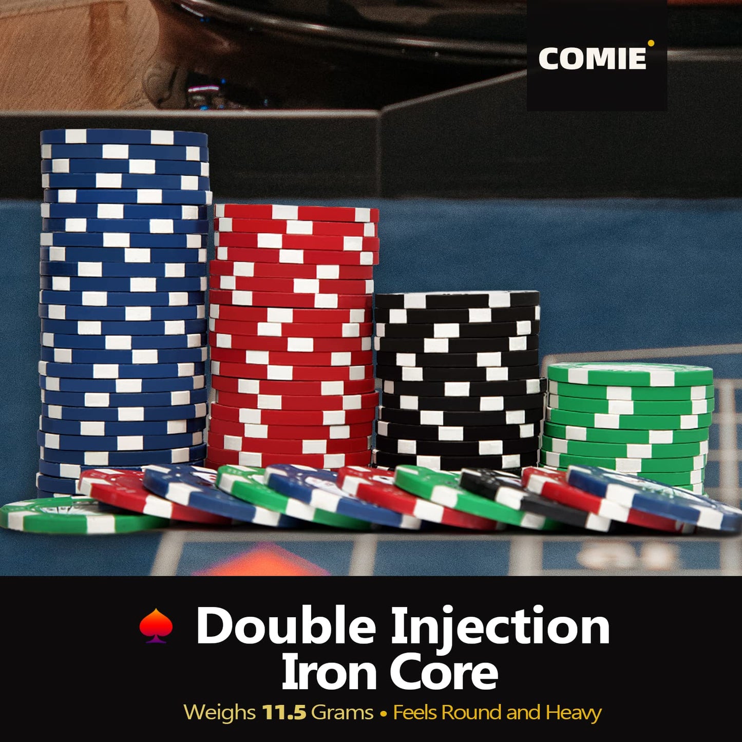 Comie Poker Chips 500PCS Set with Aluminum Travel Case • 11.5g Casino-Quality Chips