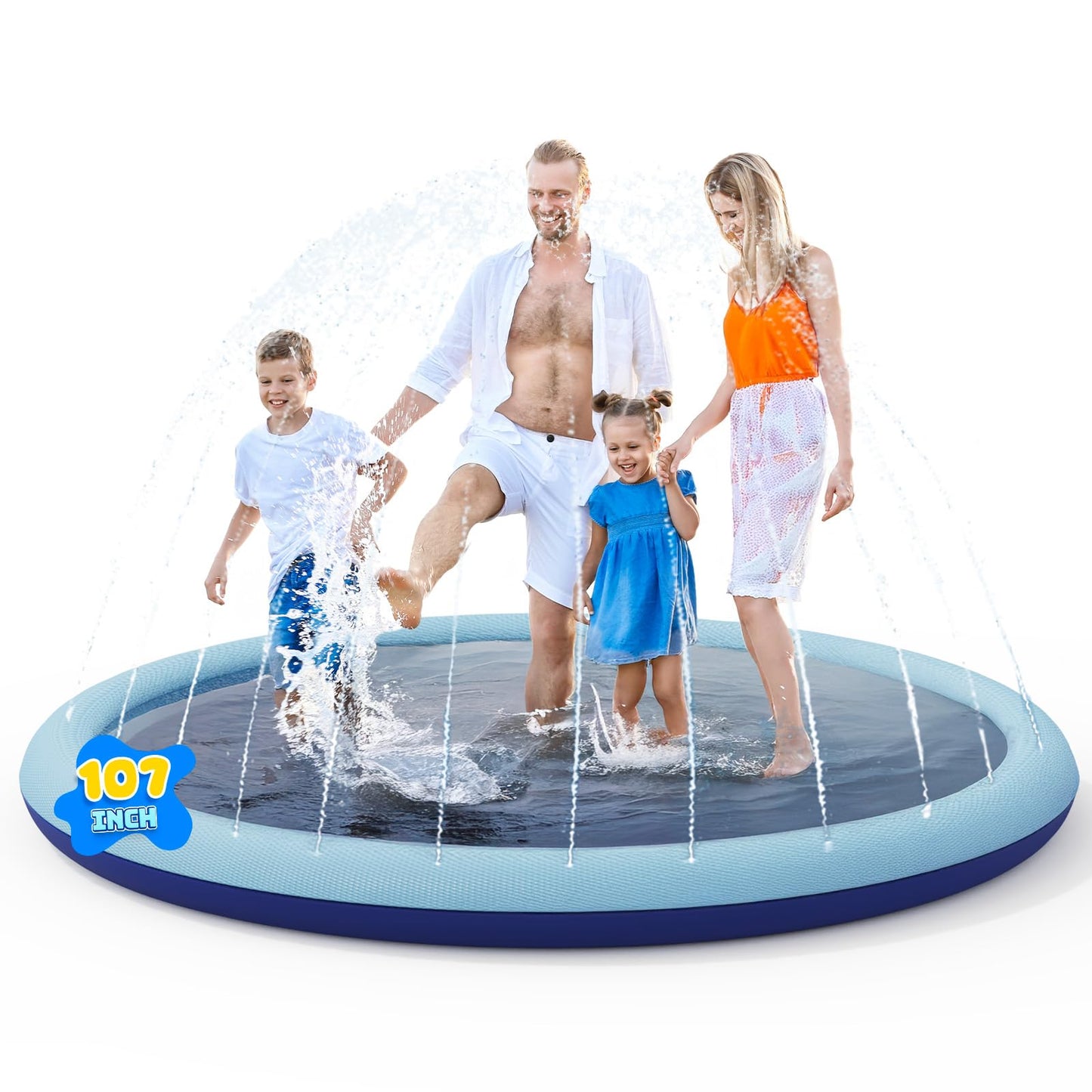 COMMOUDS 107-Inch Splash Pad for Kids and Dogs – Extra-Large Non-Slip Sprinkler Play Mat
