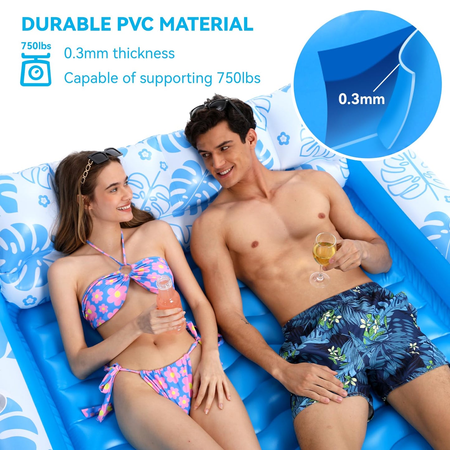 COMMOUDS Inflatable Tanning Pool Lounger with Cervical Pillow – Ultra Large 89x67 Inches for Sunbathing, Backyard & Pool Parties