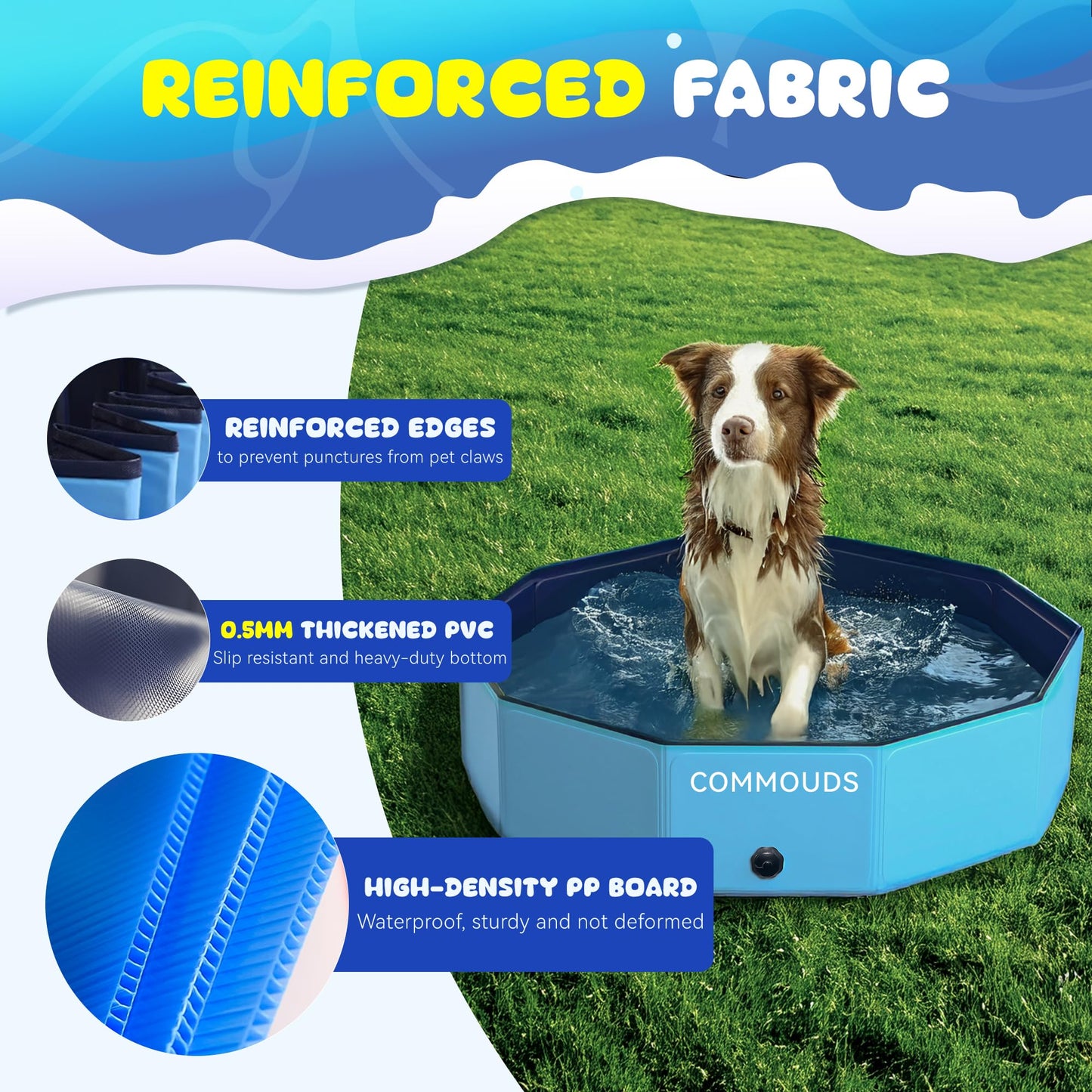 COMMOUDS Foldable Dog Pool – 40-Inch Collapsible Pet Bath Tub, Portable & Safe