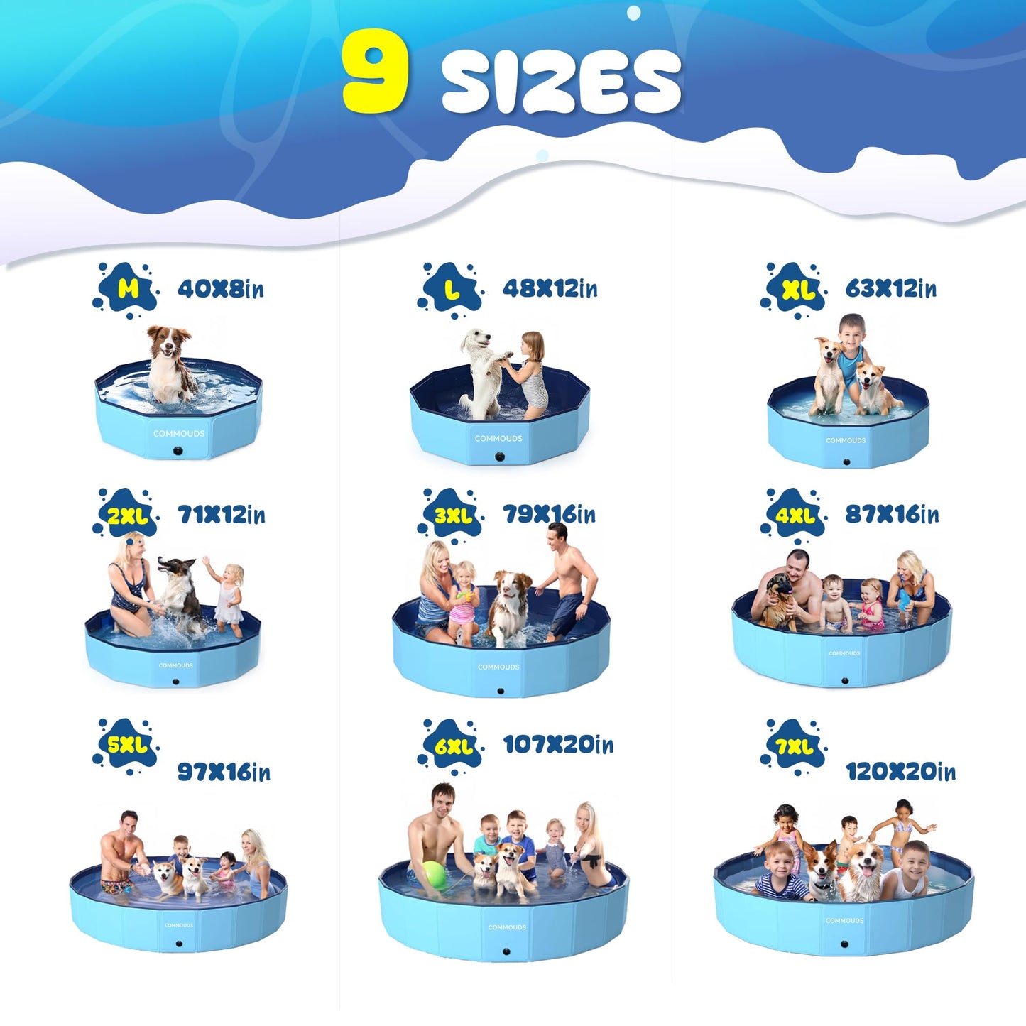COMMOUDS Foldable Dog Pool – 79in Collapsible Hard Plastic Pool for Pets & Kids