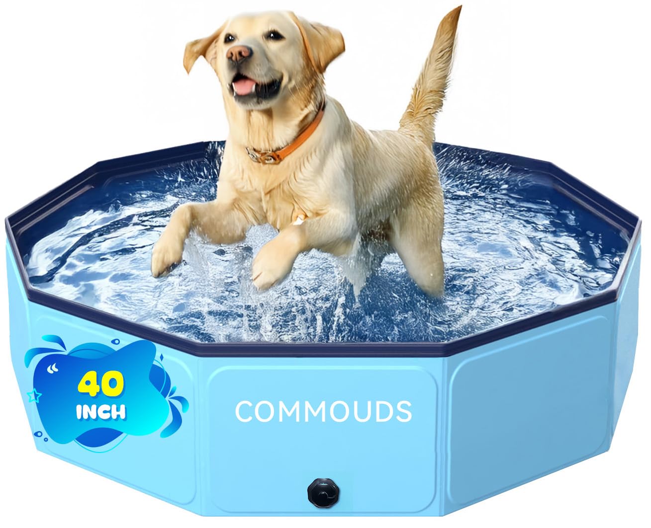 COMMOUDS Foldable Dog Pool – 40-Inch Collapsible Pet Bath Tub, Portable & Safe