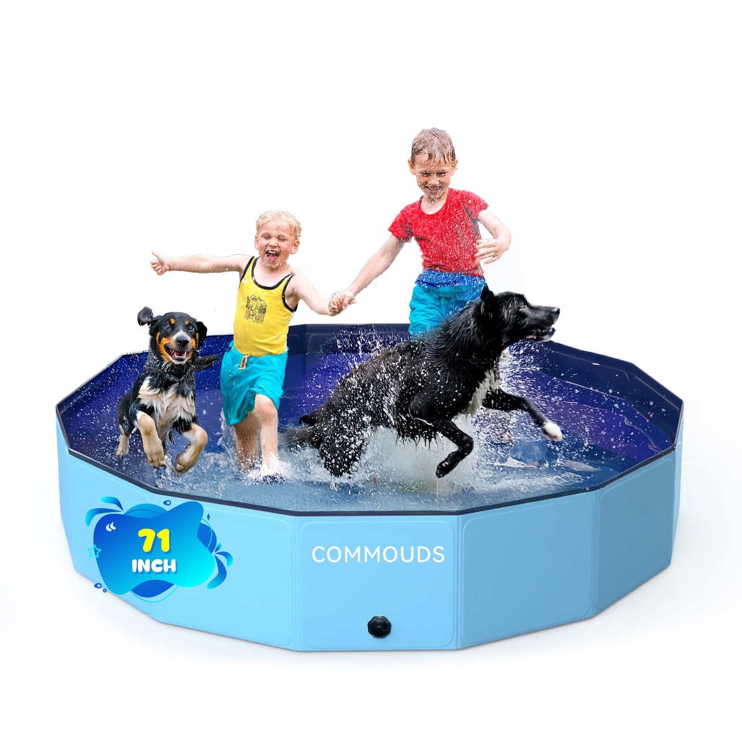 COMMOUDS Foldable Dog Pool – 71in Collapsible Pet Bath Tub