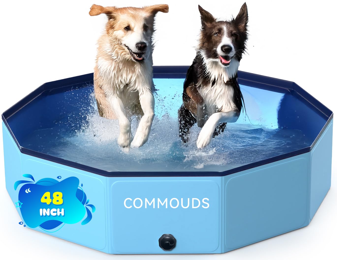 COMMOUDS Foldable Dog Pool – 48” x 12” Collapsible Pet Bath & Wading Pool (Portable, No Inflation)