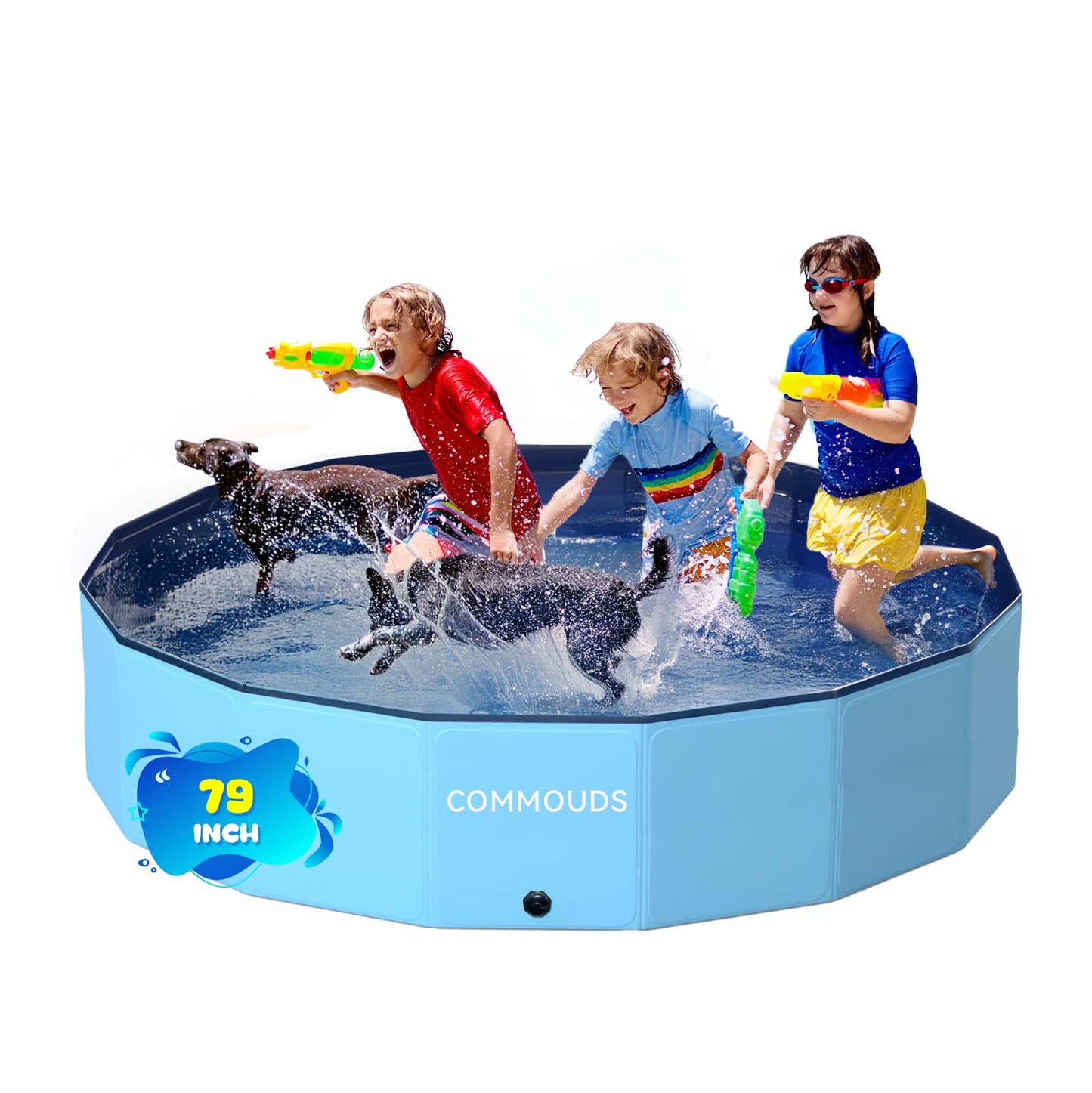 COMMOUDS Foldable Dog Pool – 79in Collapsible Hard Plastic Pool for Pets & Kids