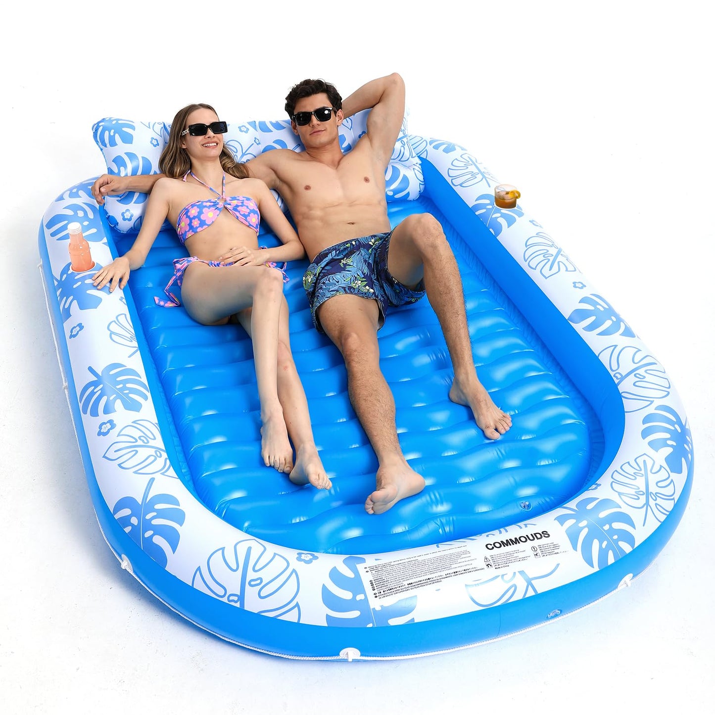 COMMOUDS Inflatable Tanning Pool Lounger with Cervical Pillow – Ultra Large 89x67 Inches for Sunbathing, Backyard & Pool Parties
