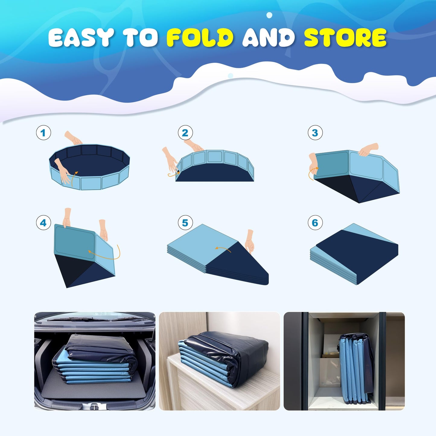 COMMOUDS Foldable Dog Pool – 71in Collapsible Pet Bath Tub