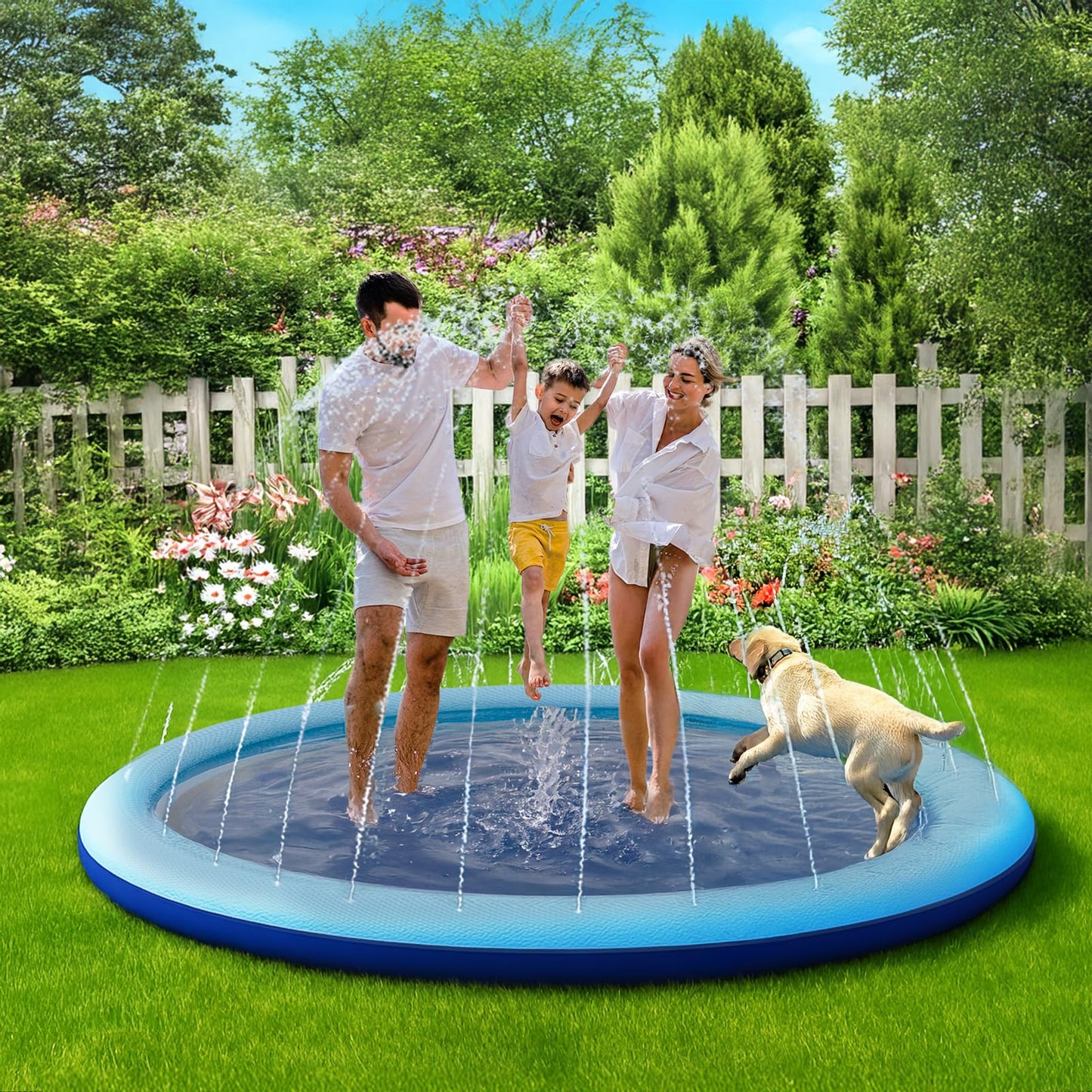 COMMOUDS Splash Pad for Kids & Pets — Non-Slip 0.55mm PVC, 87-Inch Backyard Water Play Mat