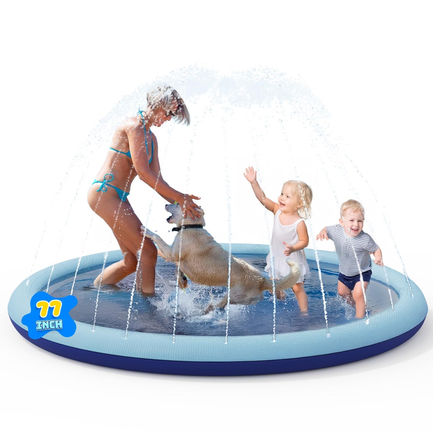 COMMOUDS Splash Pad 77-Inch | Non-Slip Water Play for Kids & Dogs