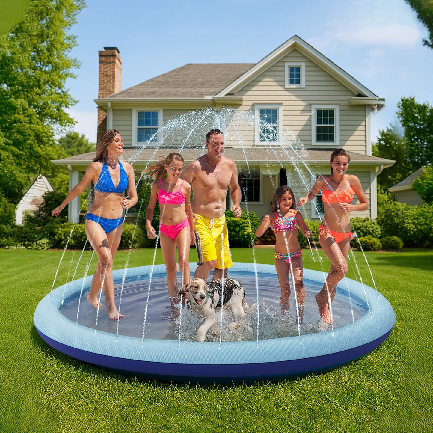 COMMOUDS 10ft Splash Pad – Extra-Large Non-Slip Water Play Mat for Kids & Pets