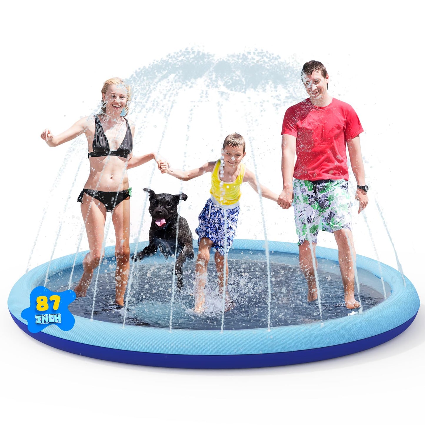 COMMOUDS Splash Pad for Kids & Pets — Non-Slip 0.55mm PVC, 87-Inch Backyard Water Play Mat