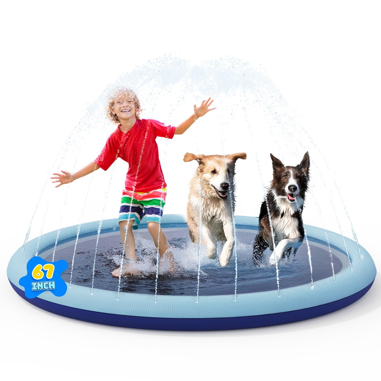 COMMOUDS Splash Pad for Kids and Dogs – Non-Slip 0.55mm PVC, 67-Inch Backyard Water Toy