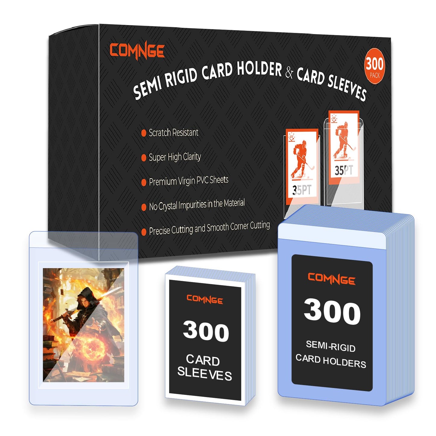 Comnge 600ct Semi-Rigid Card Holder – Ultra Clear Card Savers for TCG, PSA Ready, with Half-Inch Lip