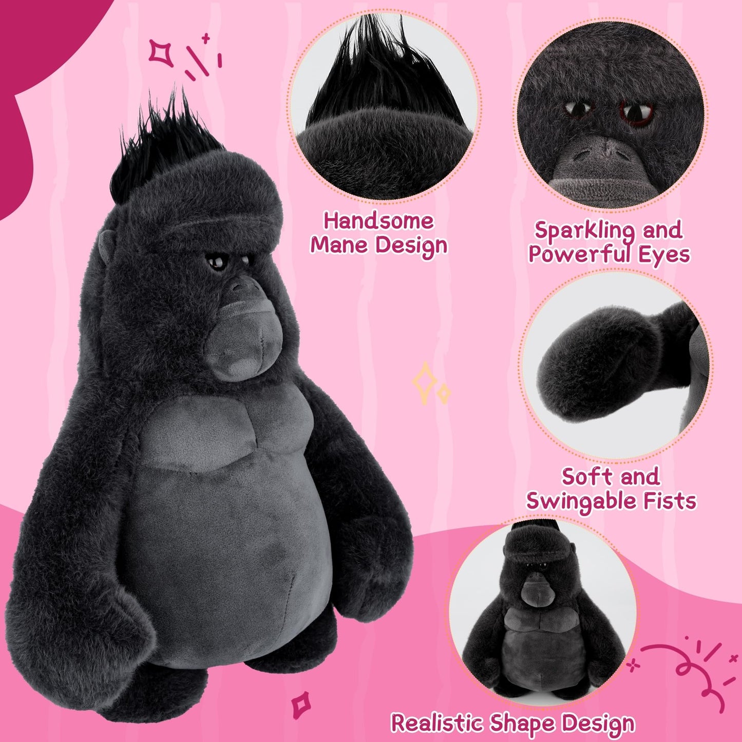 Comnonage Stuffed Animal Gorilla – 15-Inch Plush for All Ages | Soft Realistic Gorilla Toy
