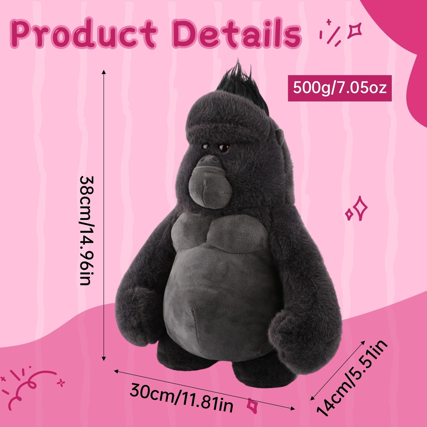 Comnonage Stuffed Animal Gorilla – 15-Inch Plush for All Ages | Soft Realistic Gorilla Toy
