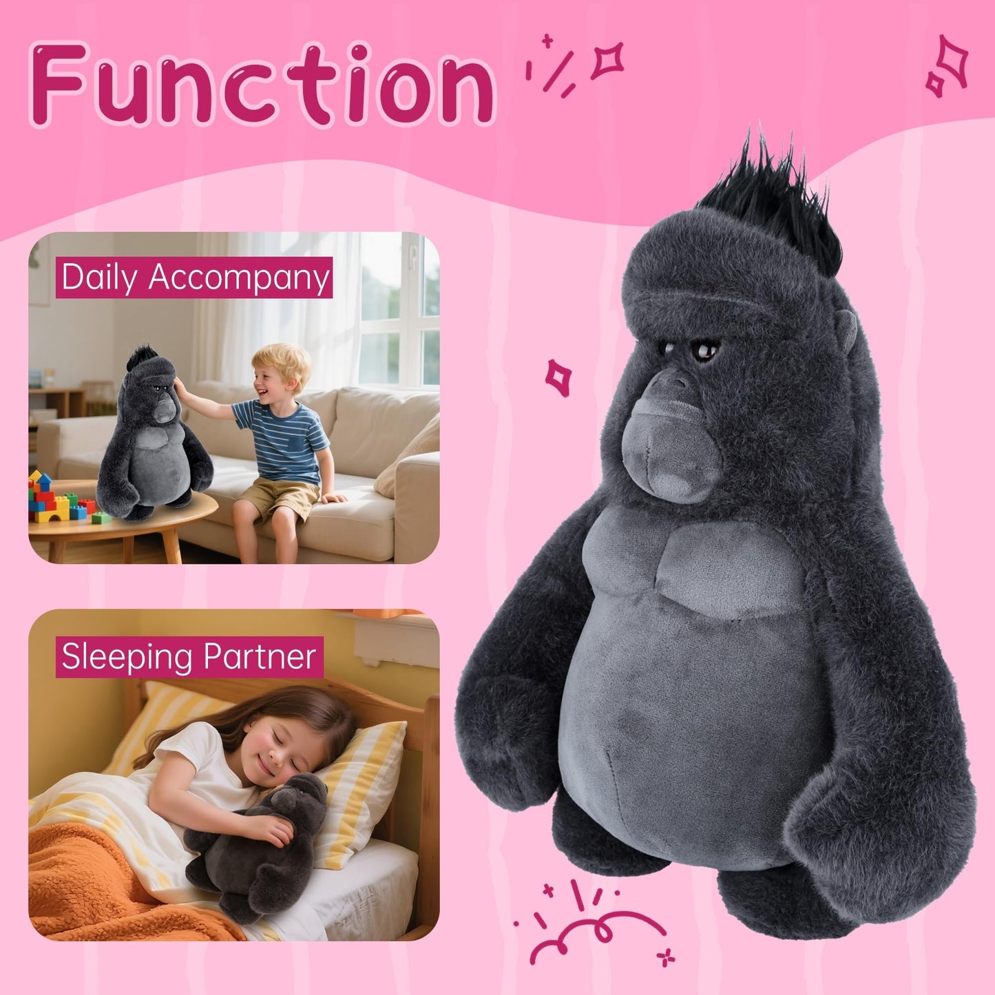 Comnonage Stuffed Animal Gorilla – 15-Inch Plush for All Ages | Soft Realistic Gorilla Toy