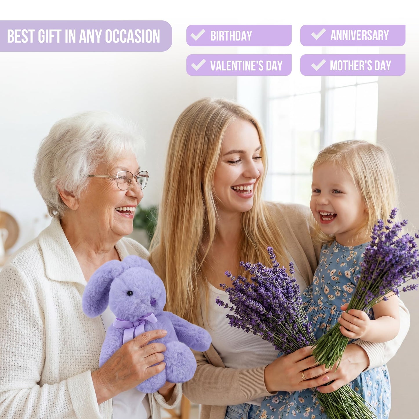 Comnonage Microwaveable Lavender Bunny Plush – Heated Weighted Plush Toy for Adults (7 Inch, Purple)