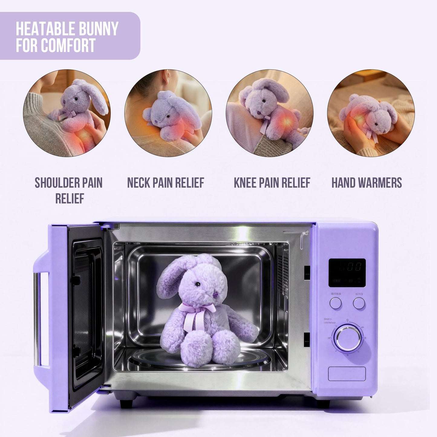 Comnonage Microwaveable Lavender Bunny Plush – Heated Weighted Plush Toy for Adults (7 Inch, Purple)