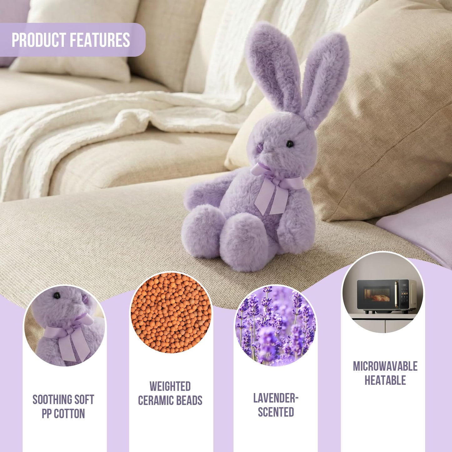 Comnonage Microwaveable Lavender Bunny Plush – Heated Weighted Plush Toy for Adults (7 Inch, Purple)