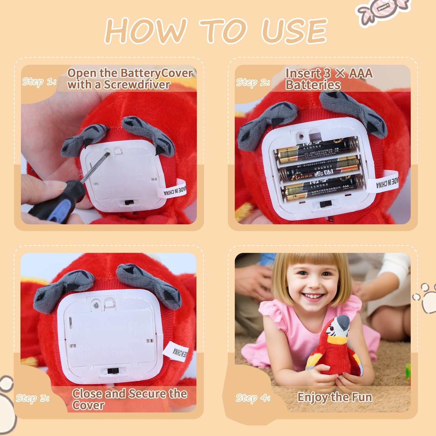 Comnonage Talking Parrot Toy – Repeats Your Words with Flapping Wings