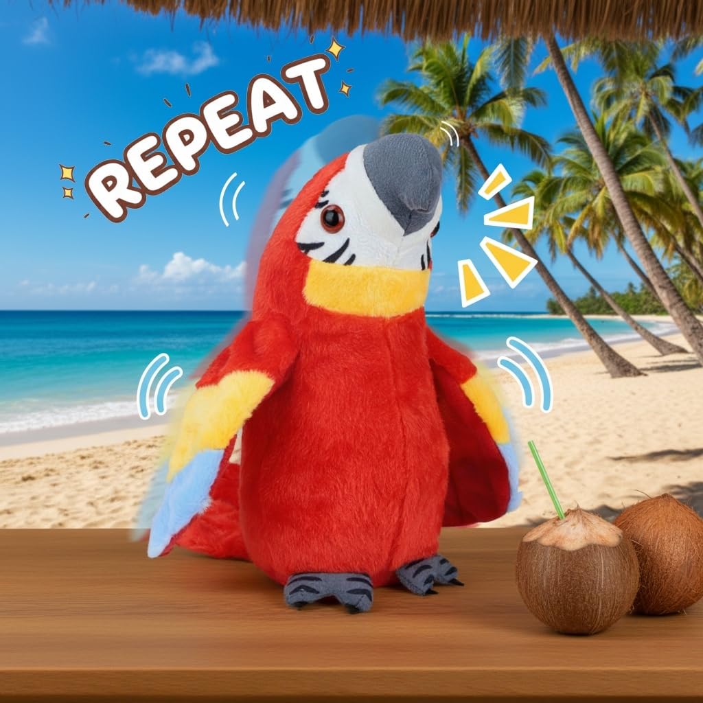 Comnonage Talking Parrot Toy – Repeats Your Words with Flapping Wings