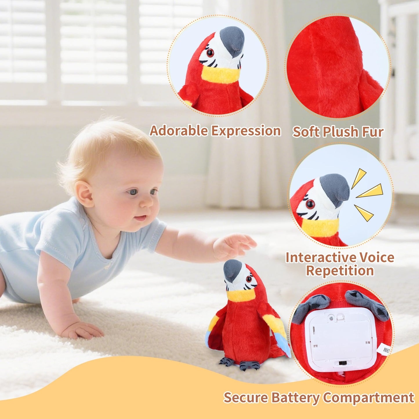 Comnonage Talking Parrot Toy – Repeats Your Words with Flapping Wings