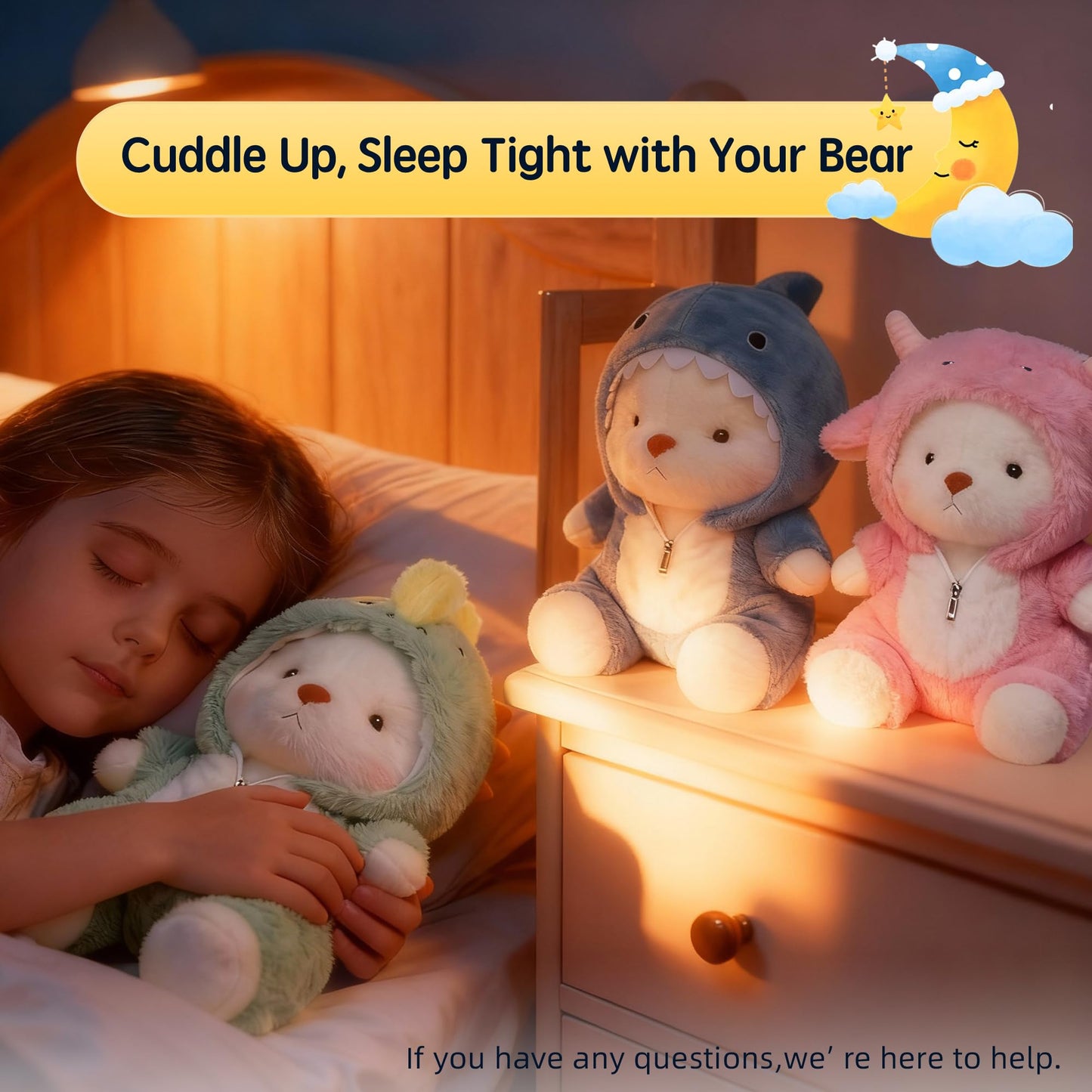 Comnonage Teddy Bear Plush — Movable Legs, Removable Pink Lamb Hoodie, 13 Inches