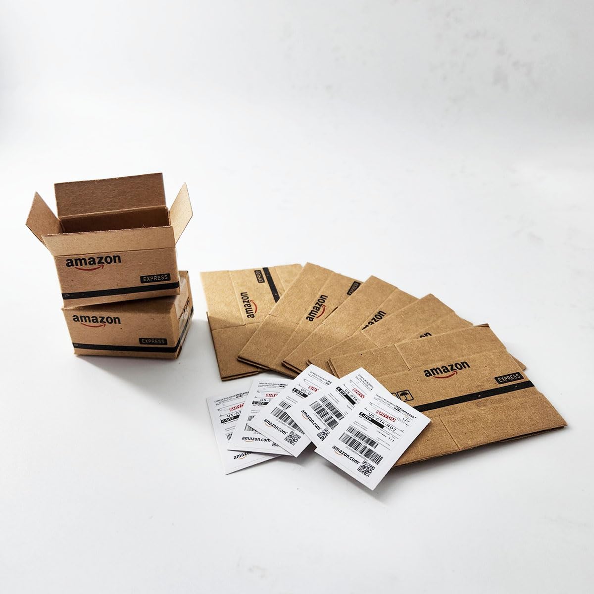 Compactini 5-Piece Miniature DIY Shipping Boxes with Labels – 1:12 Dollhouse Accessories (AZ)