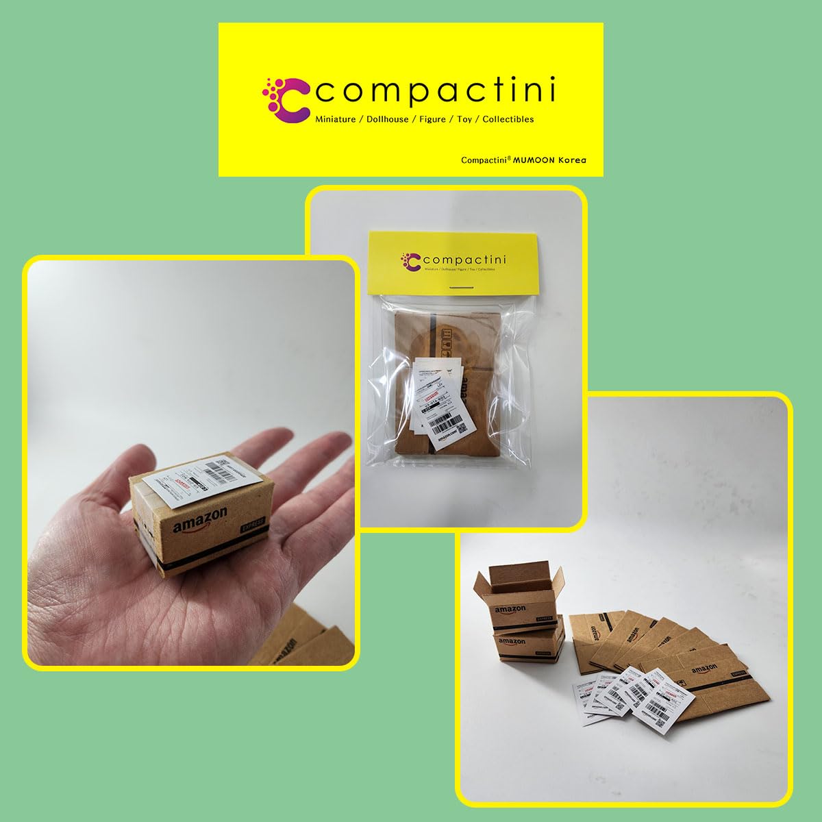 Compactini 5-Piece Miniature DIY Shipping Boxes with Labels – 1:12 Dollhouse Accessories (AZ)