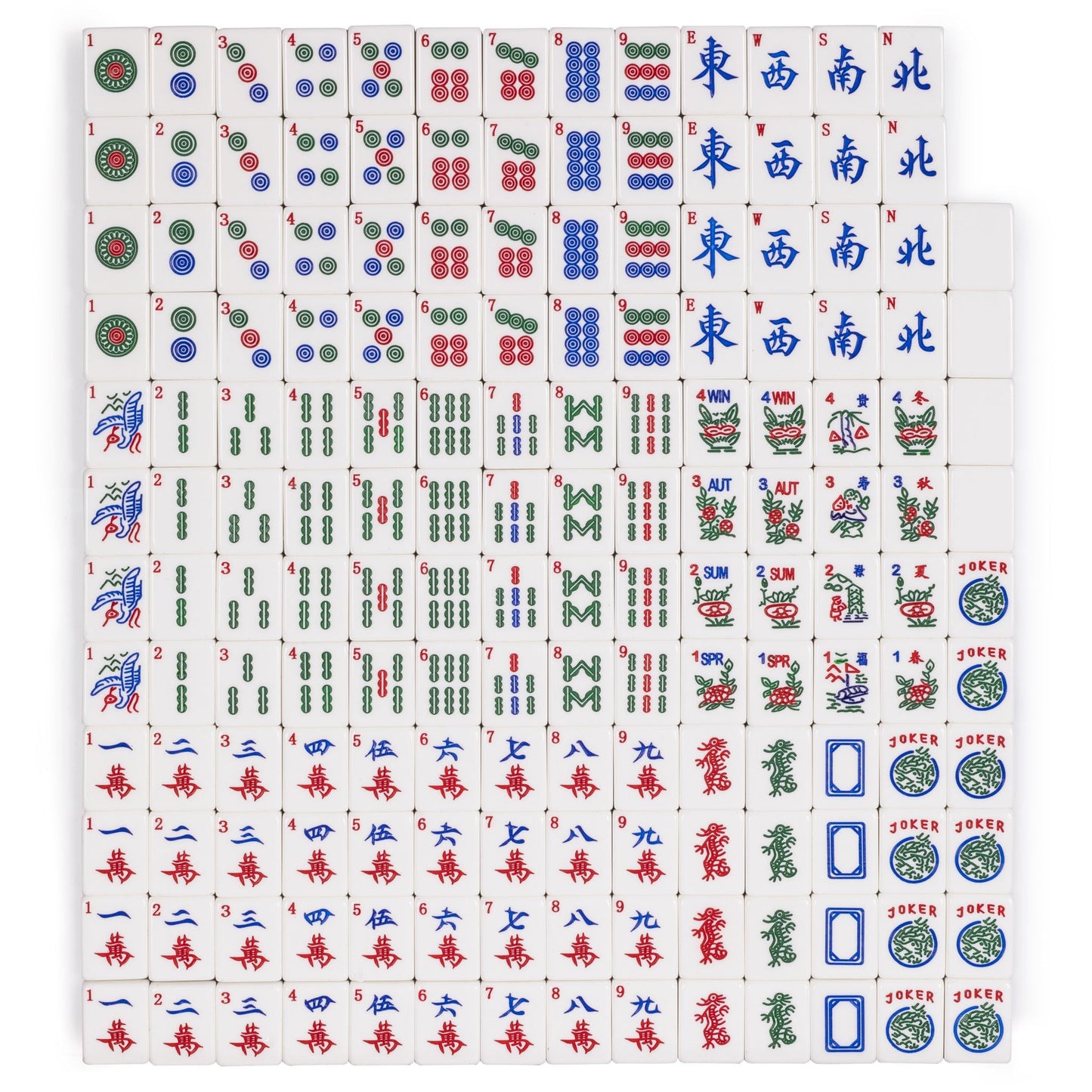 Yellow Mountain Imports American Mahjong Set — Celadon Koi, Mint Green Case, 4 Wooden Racks, Coins, Dice, Wind Indicator