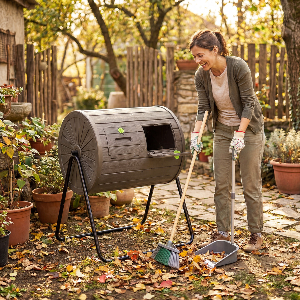142  Large Outdoor Compost Tumbler with Dual Chambers-Black